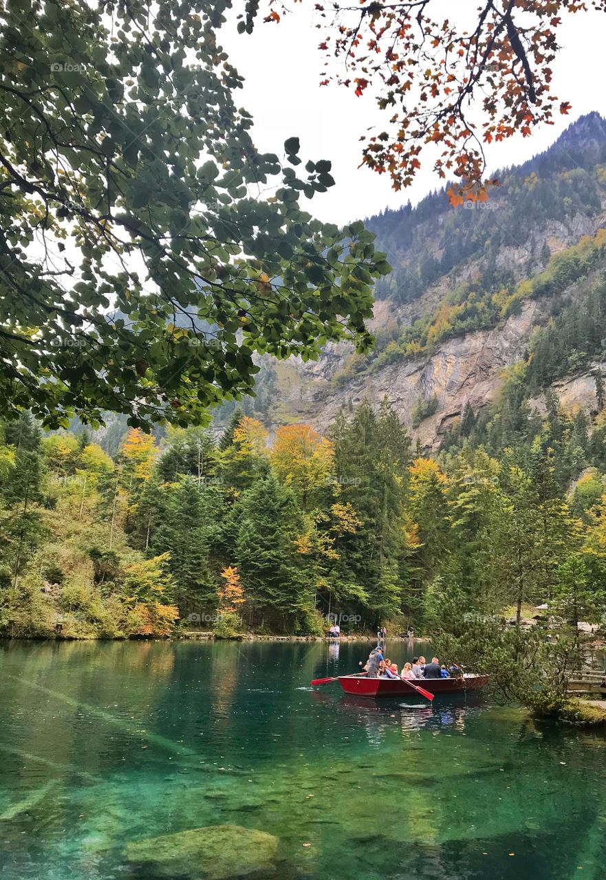 Boating in Blausee in Switzerland 