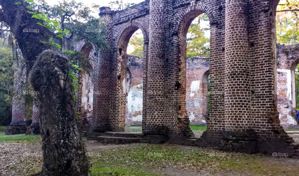 Old Sheldon Church ruins #2. Another view of the old Sheldon Church ruins in Yemassee,  South Carolina.