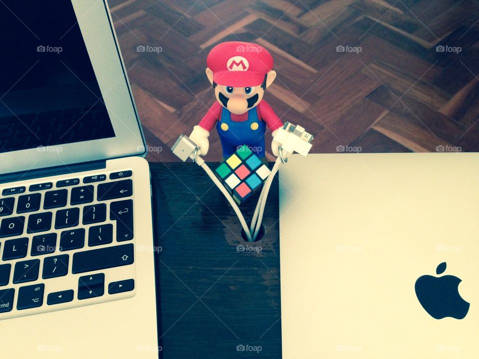 Desktop buddy. A custom made Mario cable holder, keeps me company even after midnight strikes