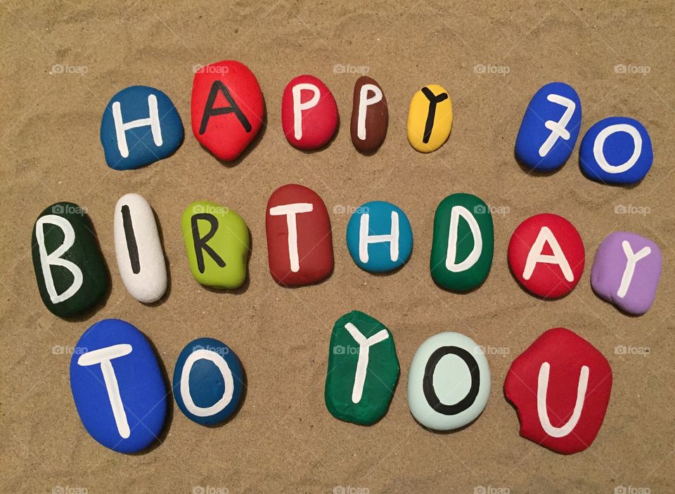 Happy Birthday to you, 70 years composition on colored stones
