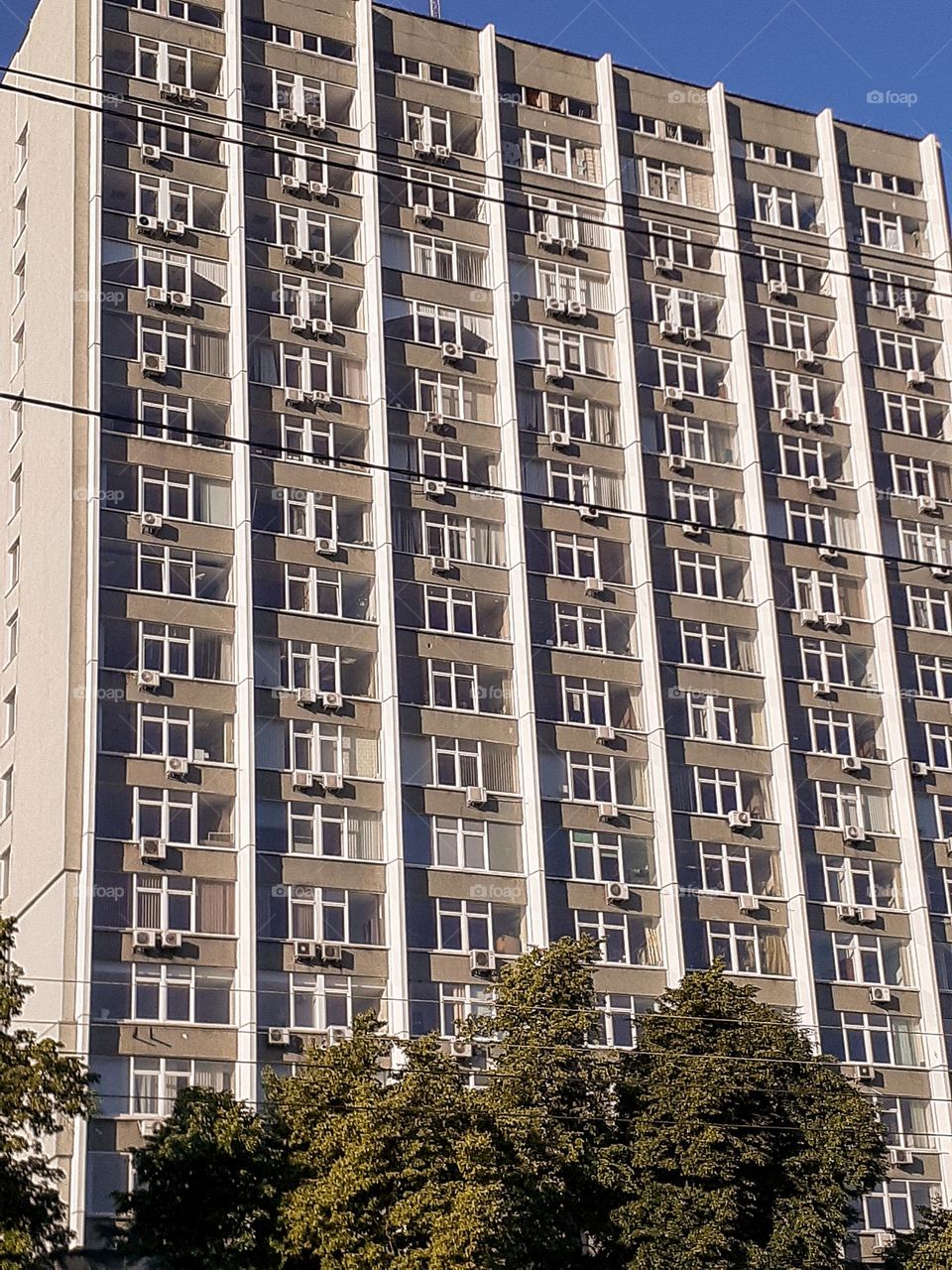 Rectangular windows in a multi-story building