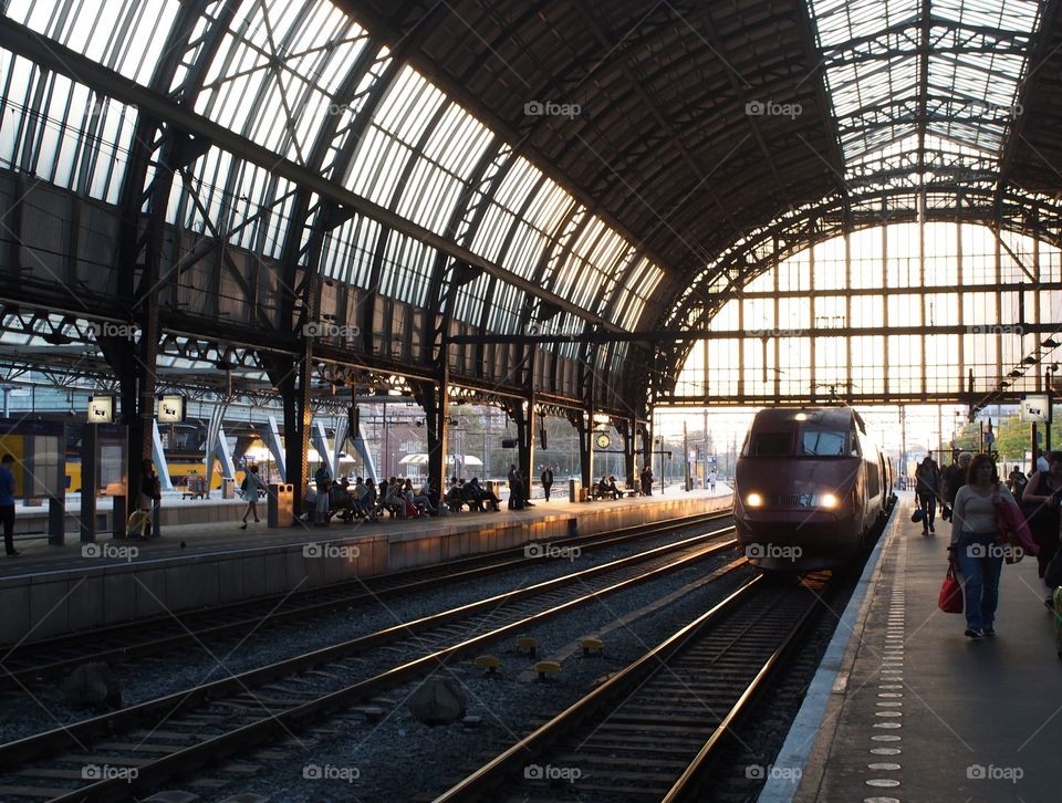 Arriving at Amsterdam central station at dusk in August.