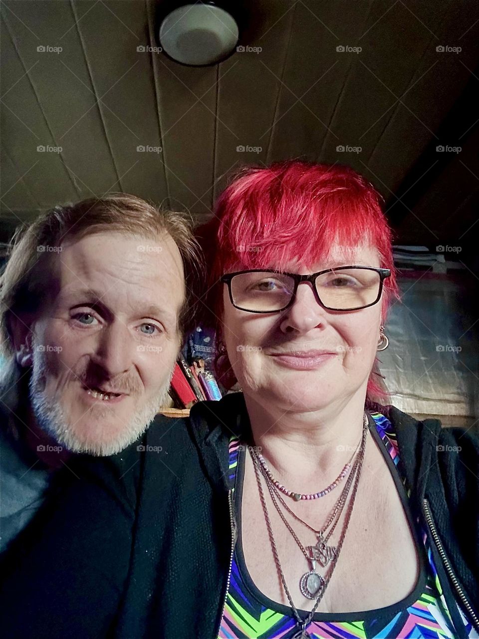 We are two sailors aboard “Salvation”, a “28 ft 1969 Luhrs” cabin cruiser, myself, “Petra Schiller” a.k.a. “Maxine Firefox” and partner “Timothy Trespas” at “Newtown Creek” in LIC, Queens and we are happy together. 2024. Hypnotic Productions