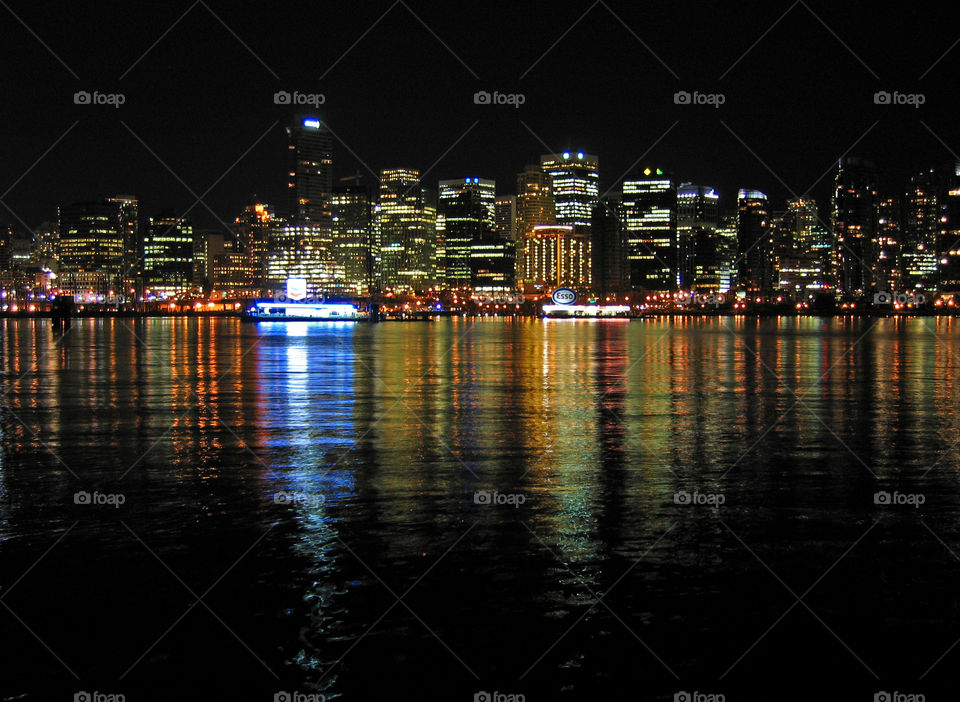 Night Vancouver downtown view from waterfront