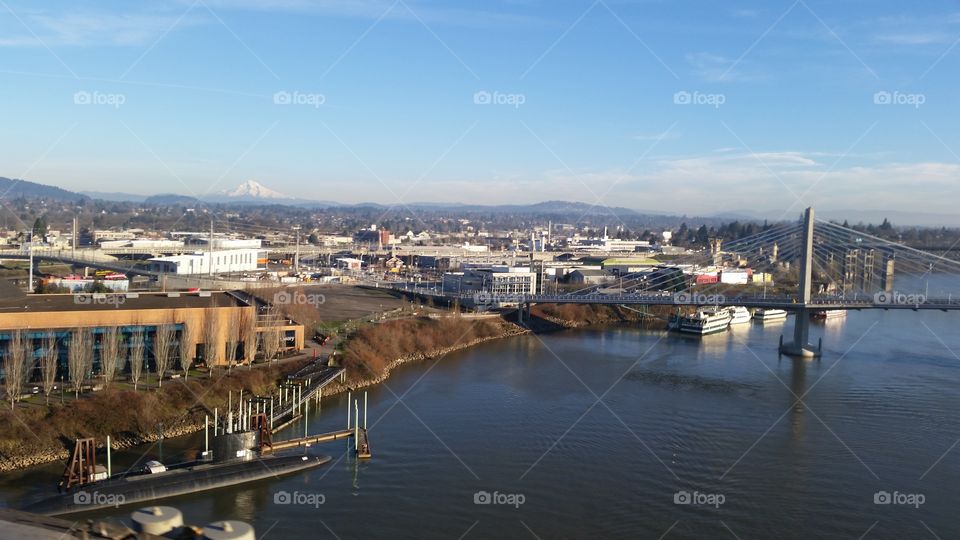 Portland . a view of Portland from a bridge over the river 