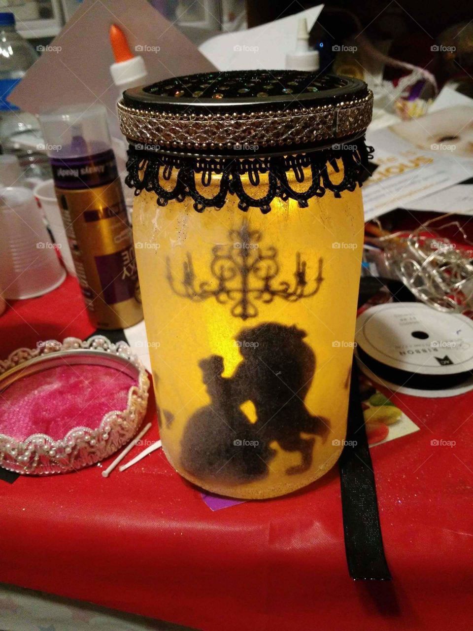 Disney Inspired Silhouette Beauty and the Beast Lantern.