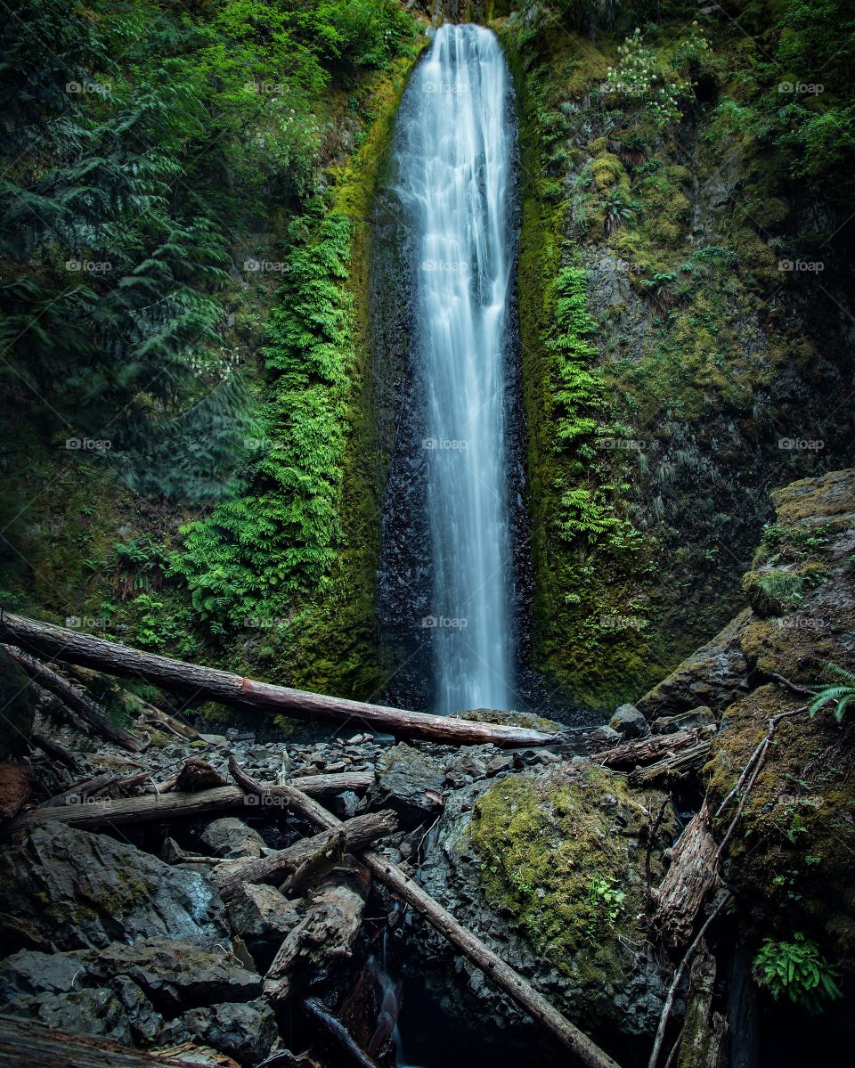 Beautiful waterfall falling from mountain