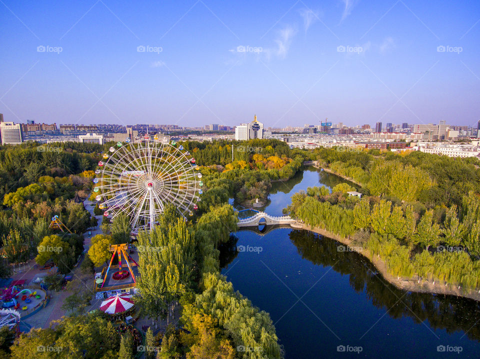 aerial view of a park  in Yinchuan , China