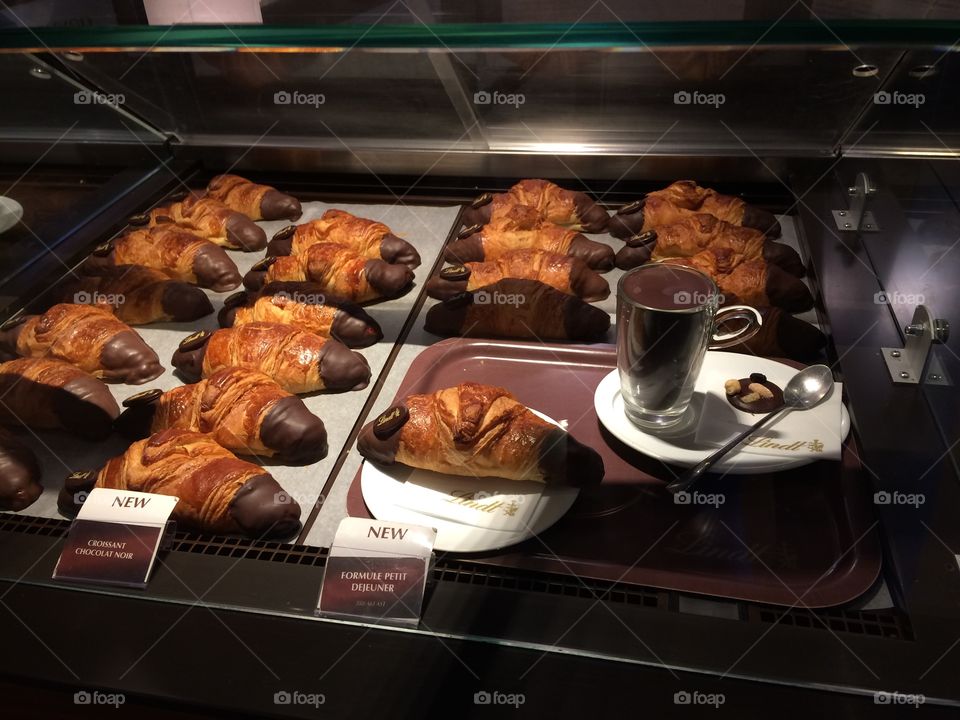 Chocolate croissants and hot chocolate