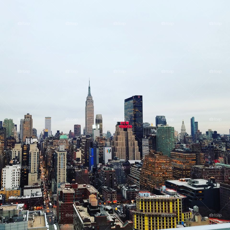New York City skyline in the winter