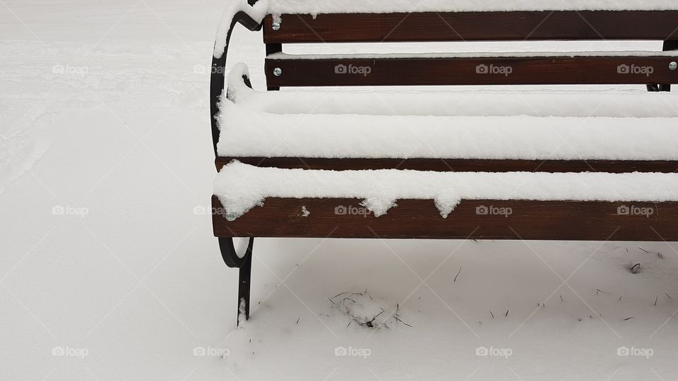 snowing bench