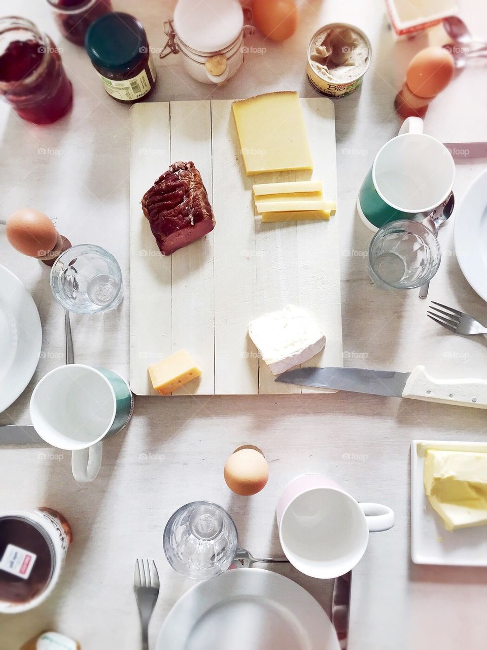 Breakfast table with food