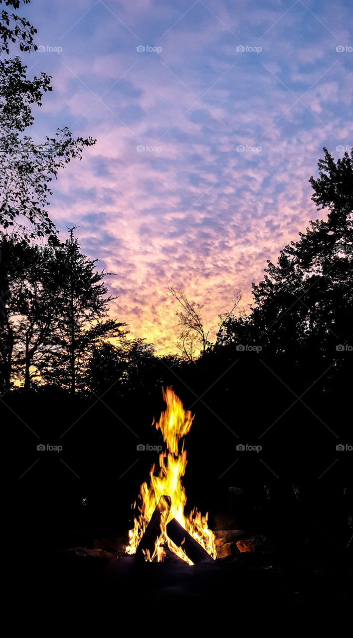 Campfire during sunset