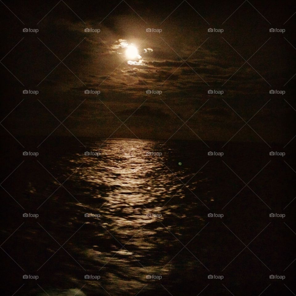 At sea. Moonlight on the open sea