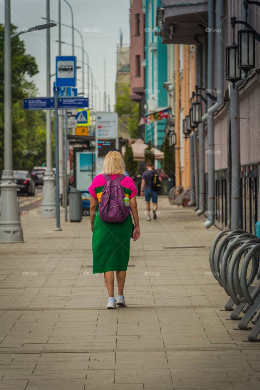A girl traveler wandering around Moscow City