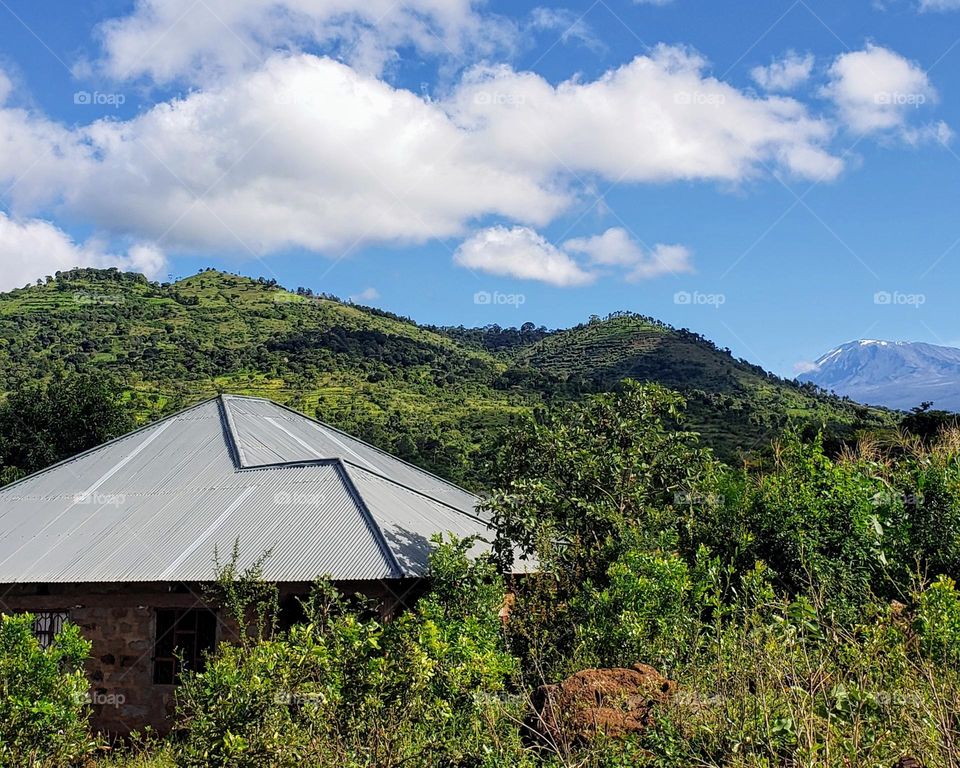 What a view of hills and Mt. Kilimanjaro seen from afar. Can you catch sight of? 🗻