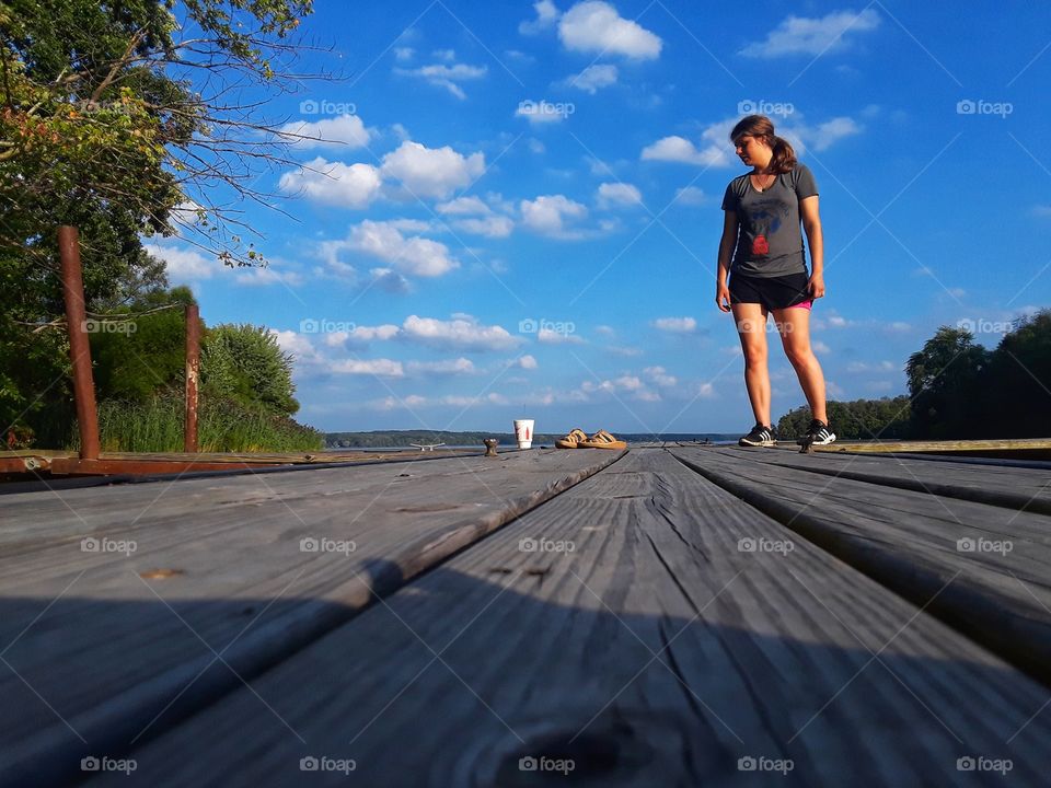 women on dock