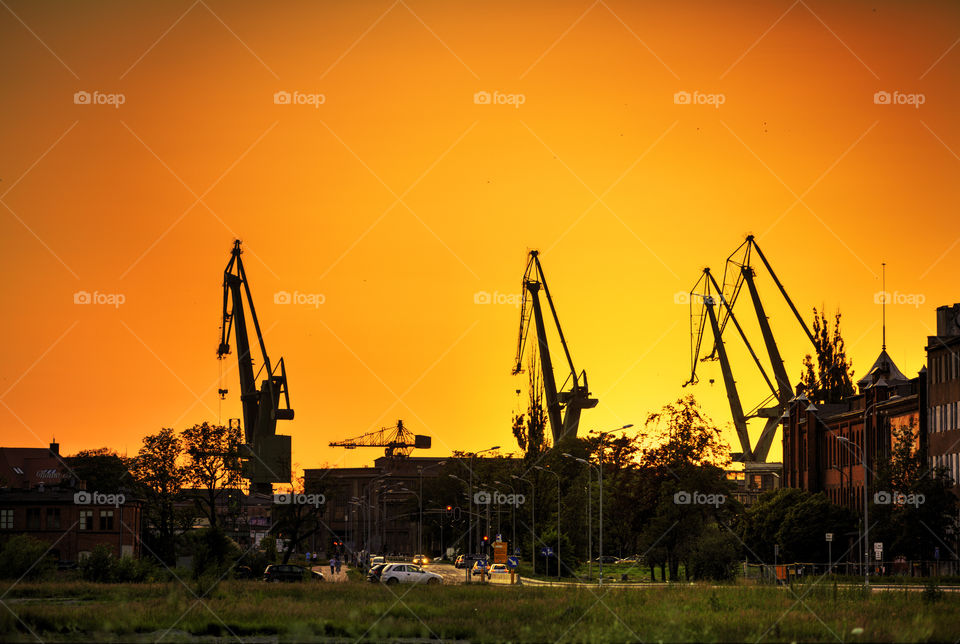 Gdansk Shipyard at sunset. Poland 