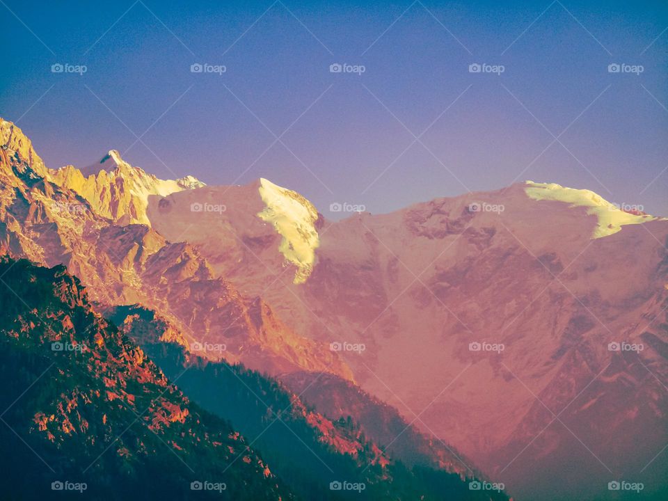 winter snow glow on Himalaya peaks