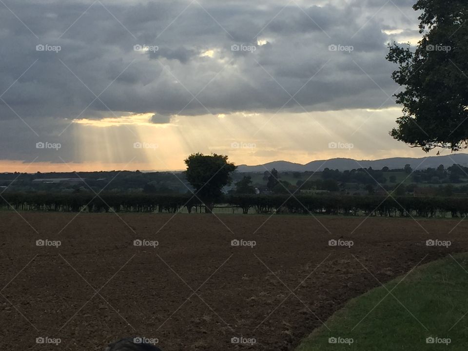 Sunbeams over the countryside 