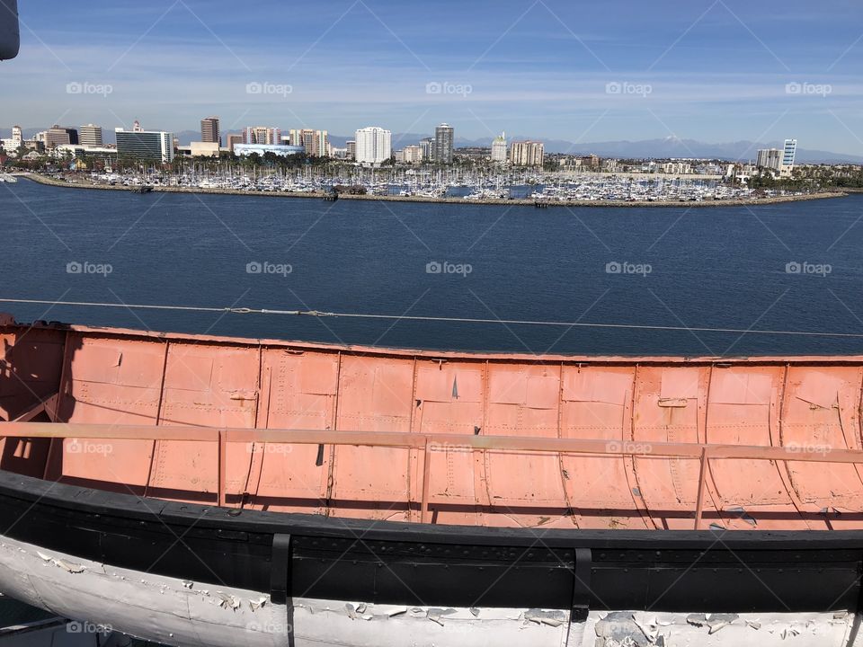 Long Beach shoreline as seen from Queen Mary lifeboat.