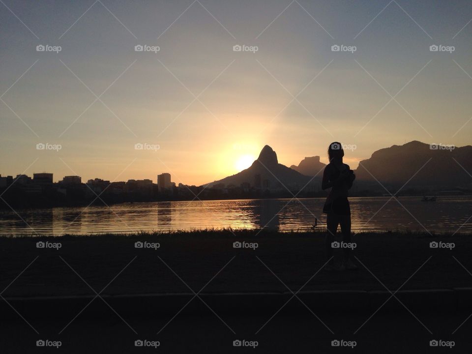 Sunset in Rodrigo de Freitas Lagoon, Rio de Janeiro , Brazil 
