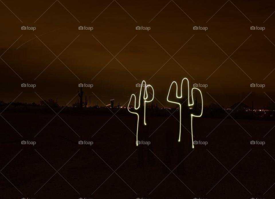 Saguaro cacti light painting