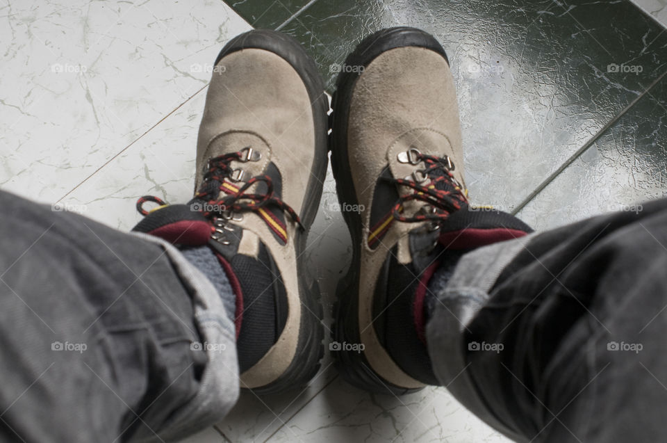 Hiking boots with feet
