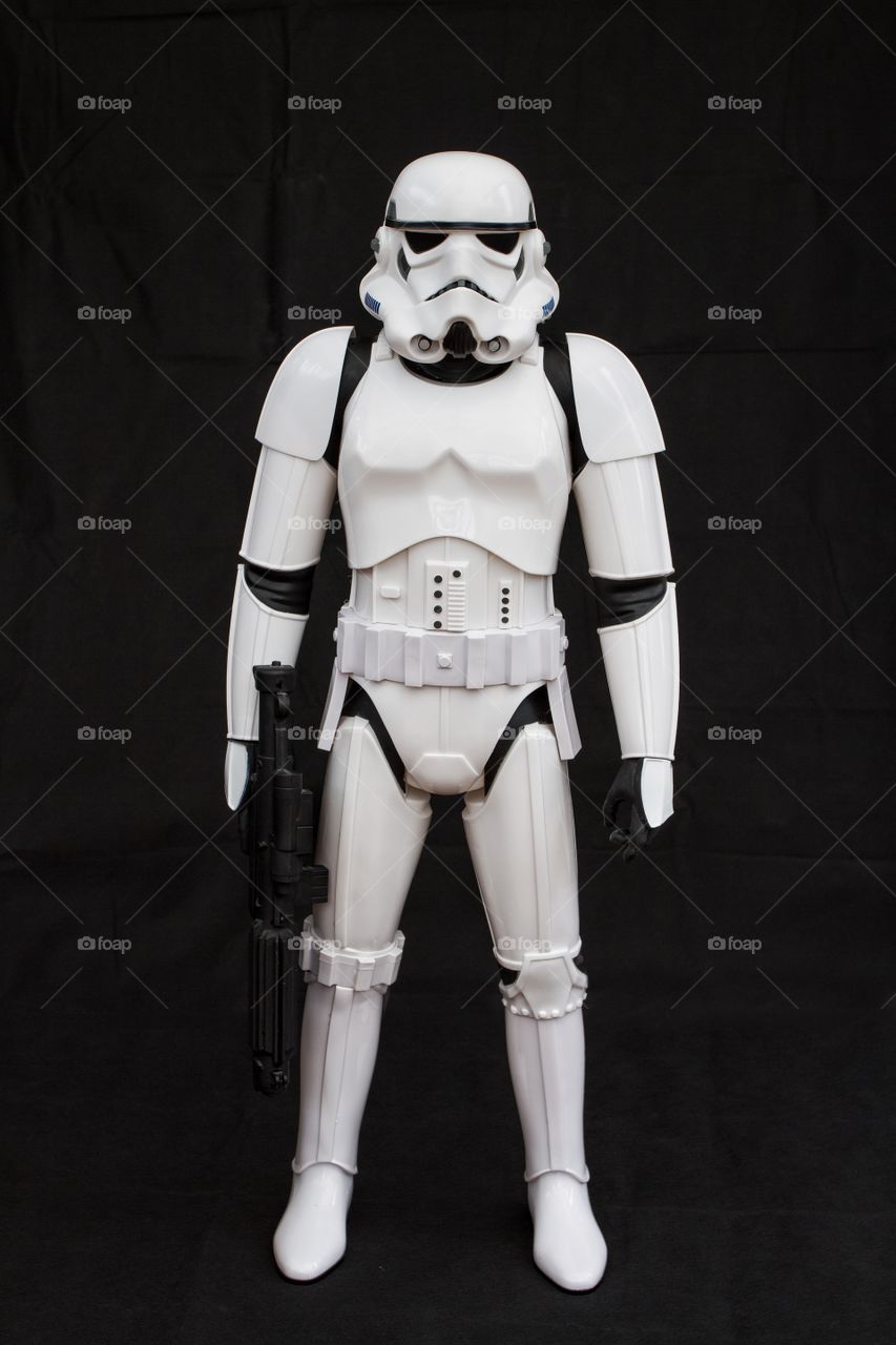 A Star Wars Stormtrooper on a black background.