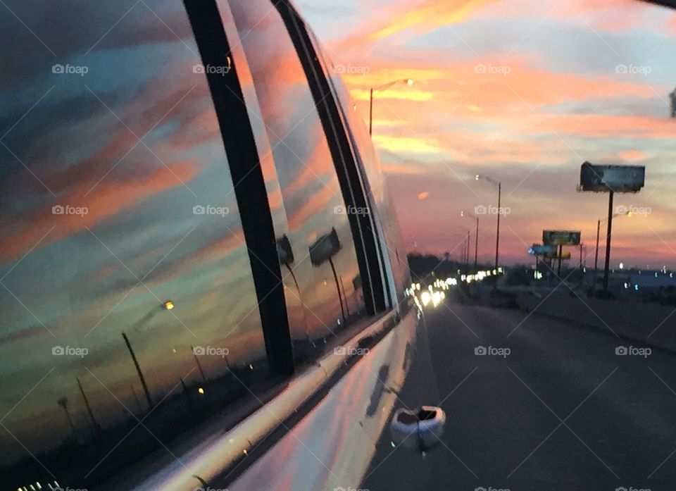 Sunset in the car 