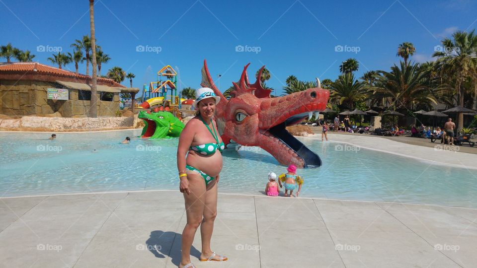 Woman in bikini at resort