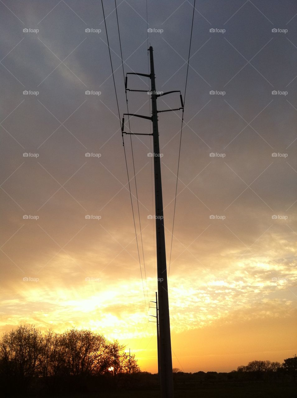 Telephone pole in Texas at sunset. 