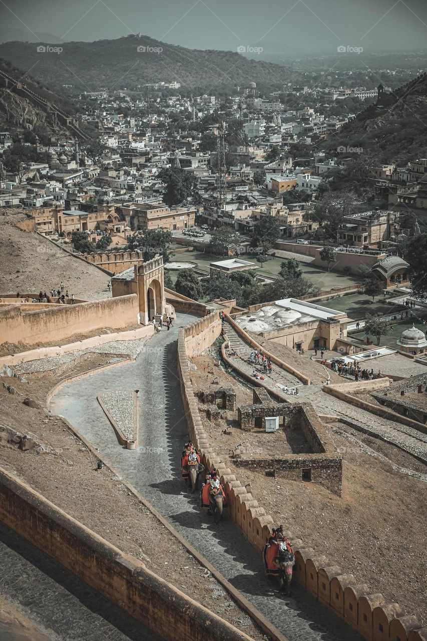 beautiful Amer fort view from the top in jaipur