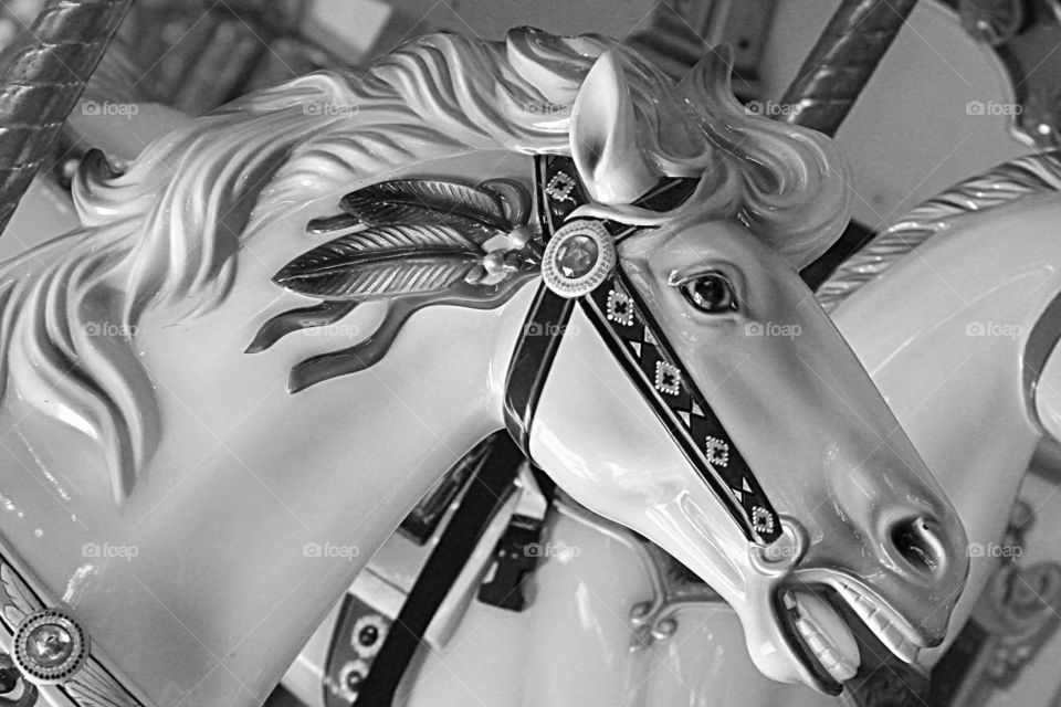 Carousel horse in black and white 