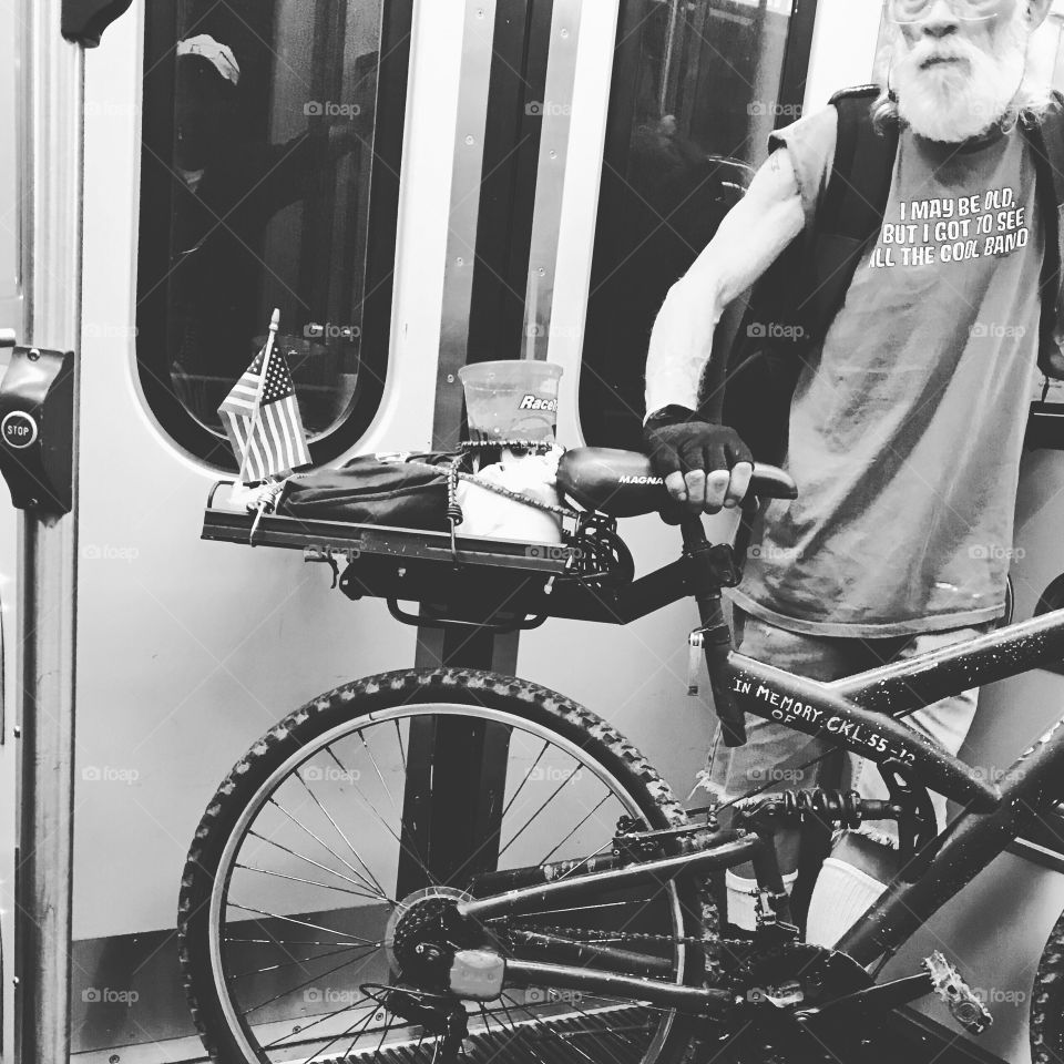 He might be old and riding the train but he’s seen all the cool bands!