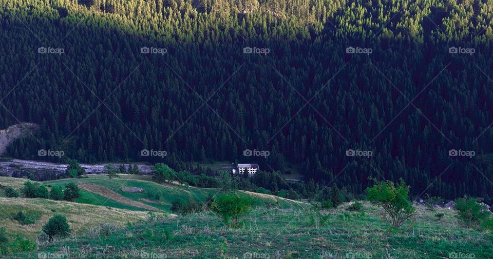 Little white house in the mountains 