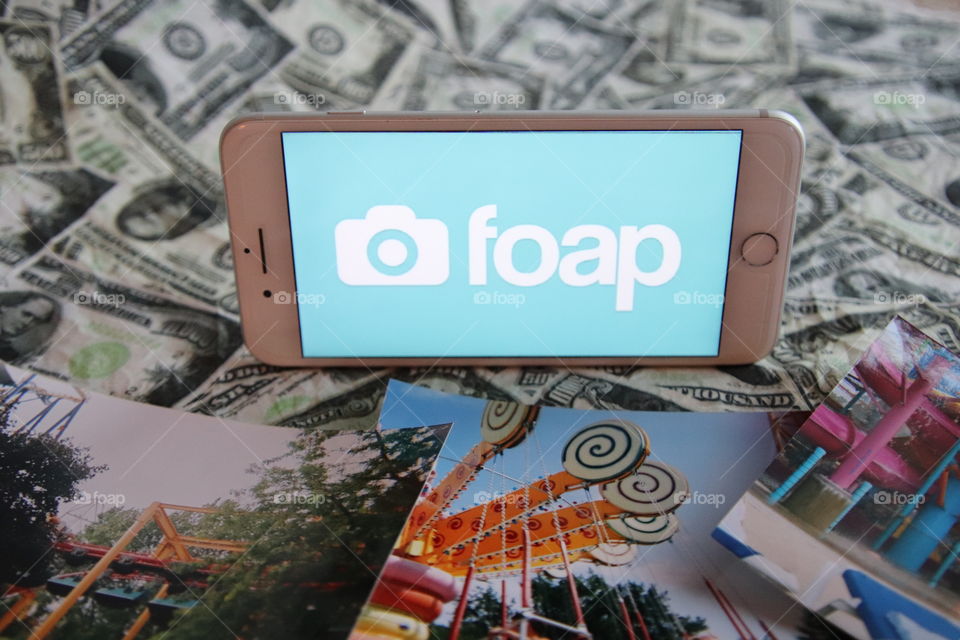 Foap logo with photos and money background 