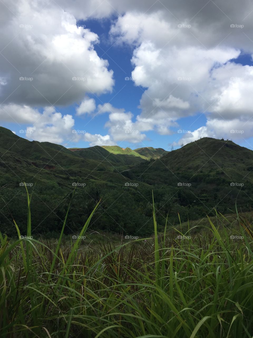 View looking up towards Mt. Lam Lam and Mt. Jumollong Manglo, from the hike towards Castro Bay - Guam