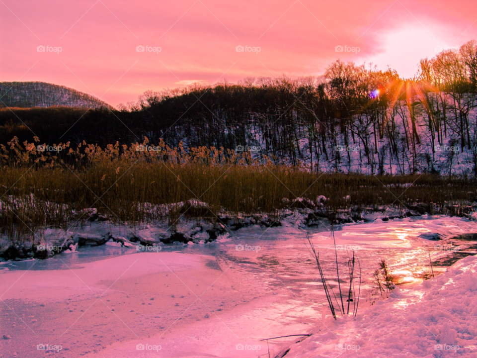 snow winter sunset ice by delvec