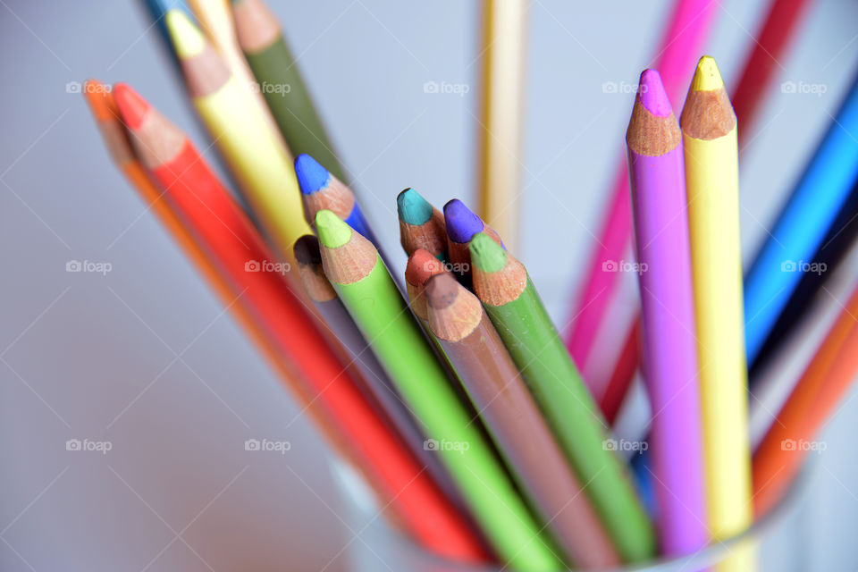 High angle view of colored pencils