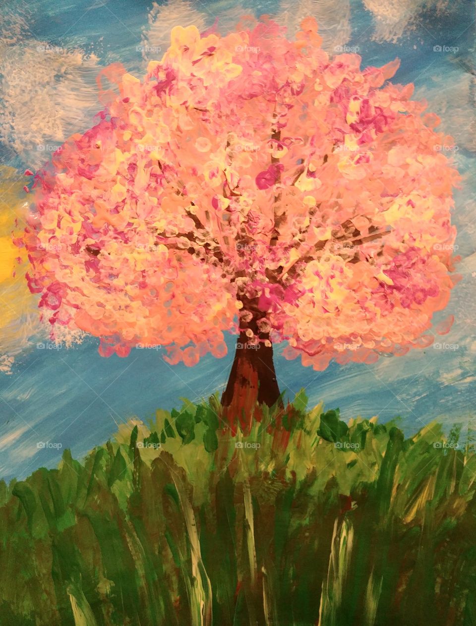 baum tree kirschblüte blühen Frühling Frühjahr wiese natur Gemälde day tag