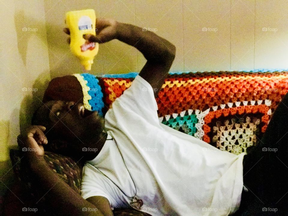 French’s Mustard as a snack! He puts it on anything! George Moore