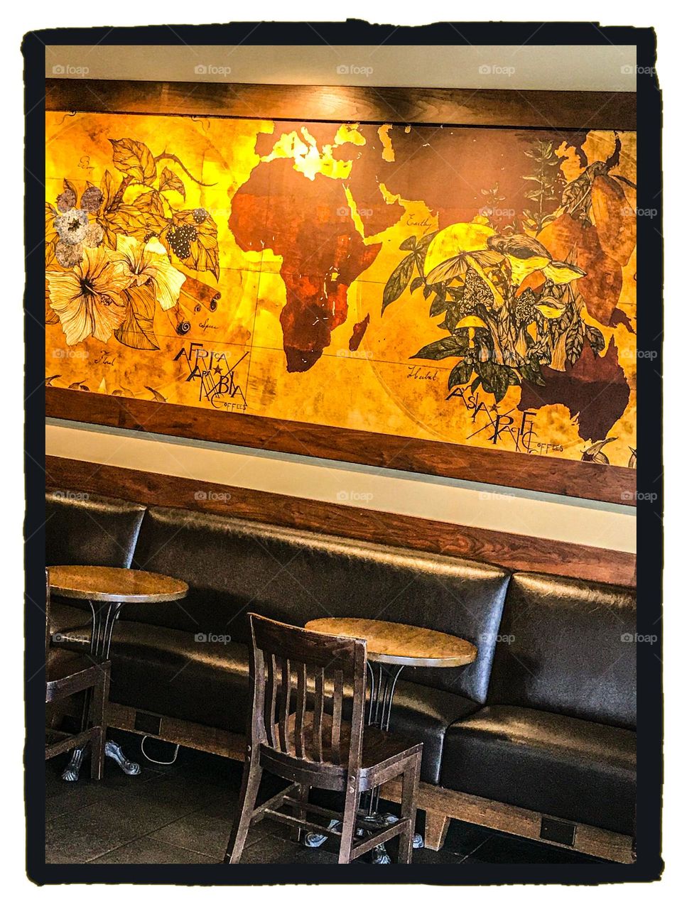 Lobby within Starbucks where customers sit and relax while drinking and eating.