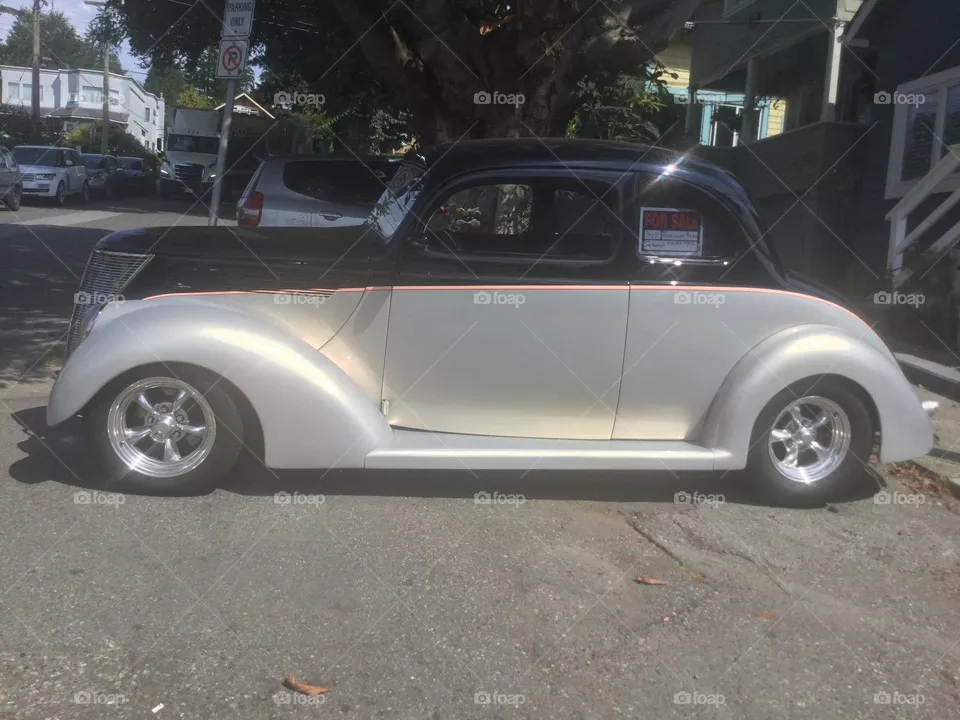 Vintage Black and White Hotrod 