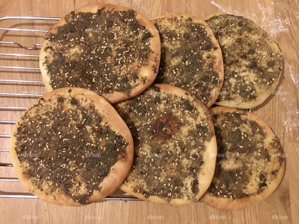 Homemade pita bread with Zaatar