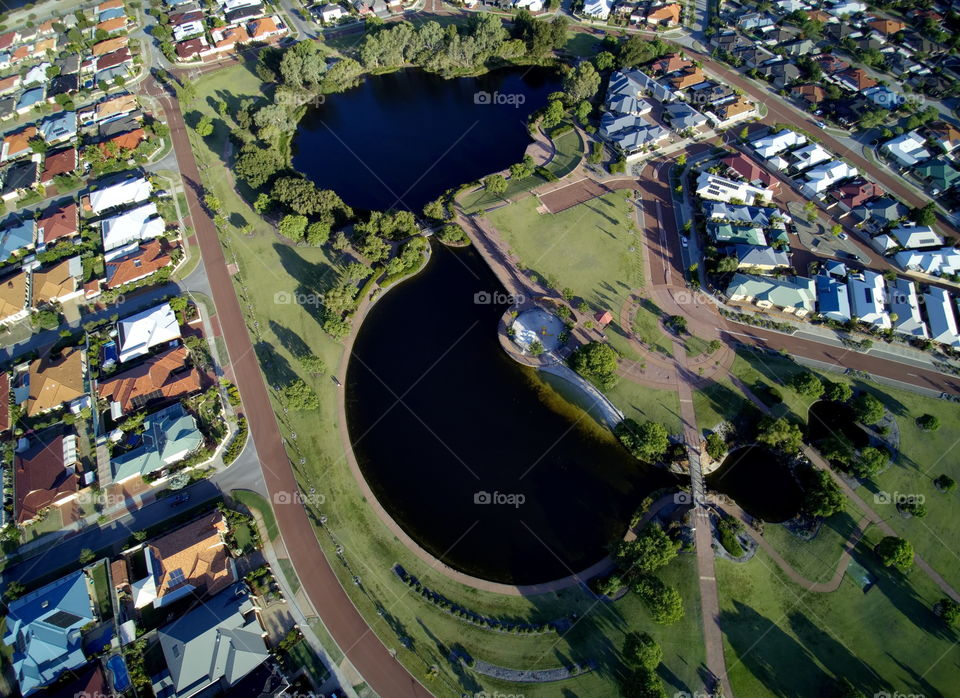 Looking down on a perth Park in the summer evening