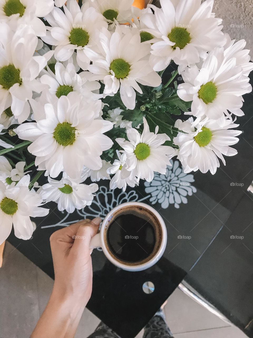 White beautiful flowers in vase at home