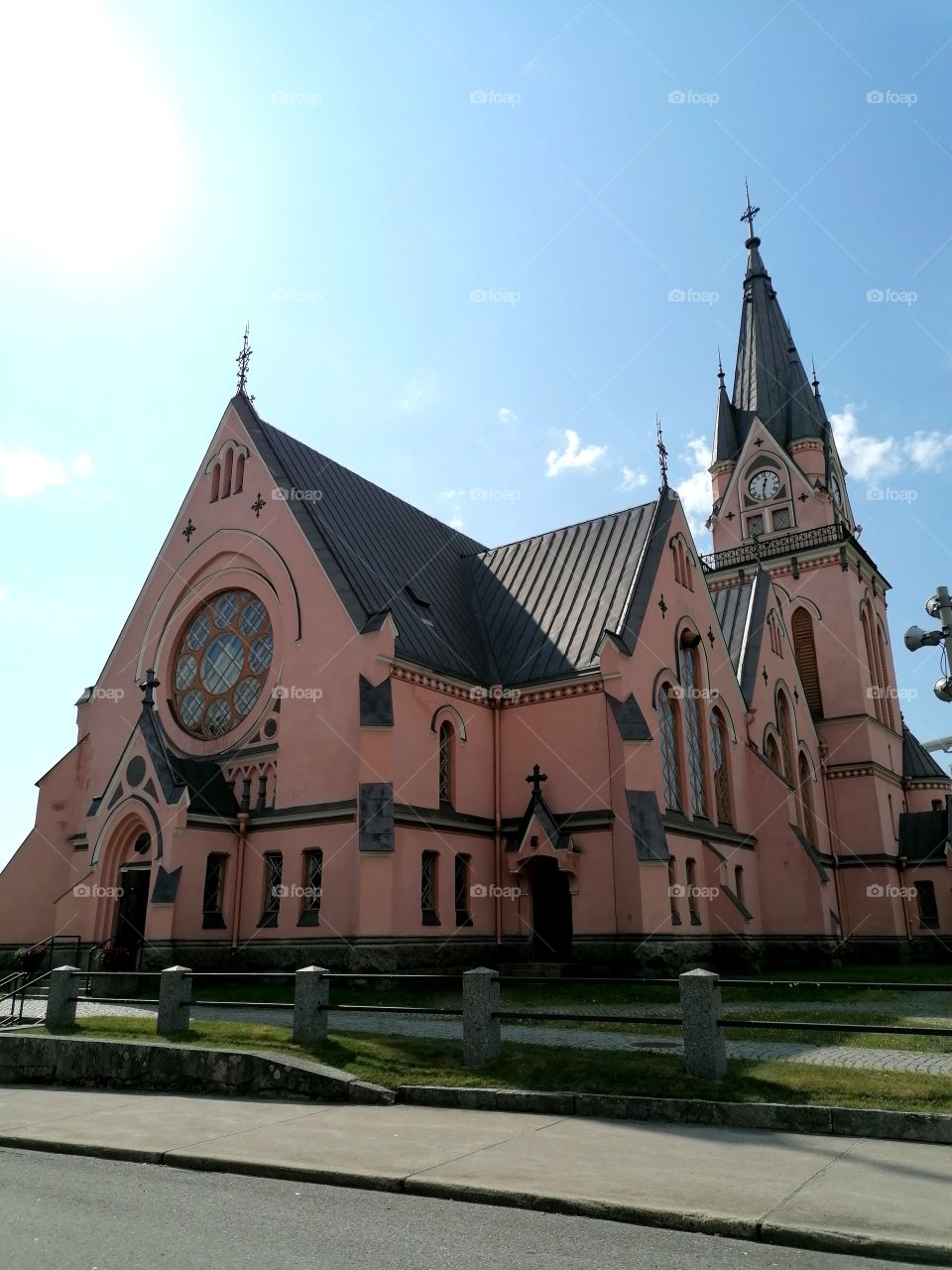 The Kemi Church, designed by architect Josef Stenbäck, was completed in 1902. This Gothic pink church is located in Kemi, Lapland, Finland and can also be visited indoors during the summer.
