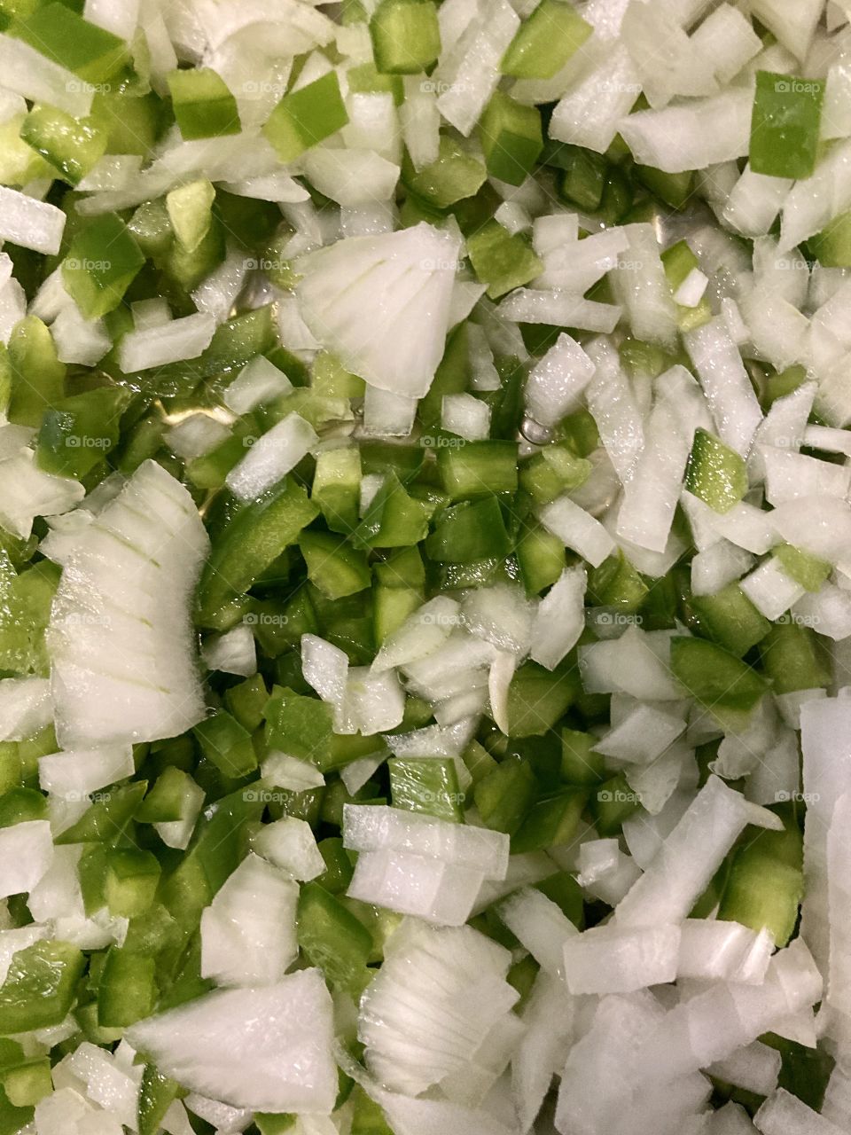 Chopped onions and green bell peppers