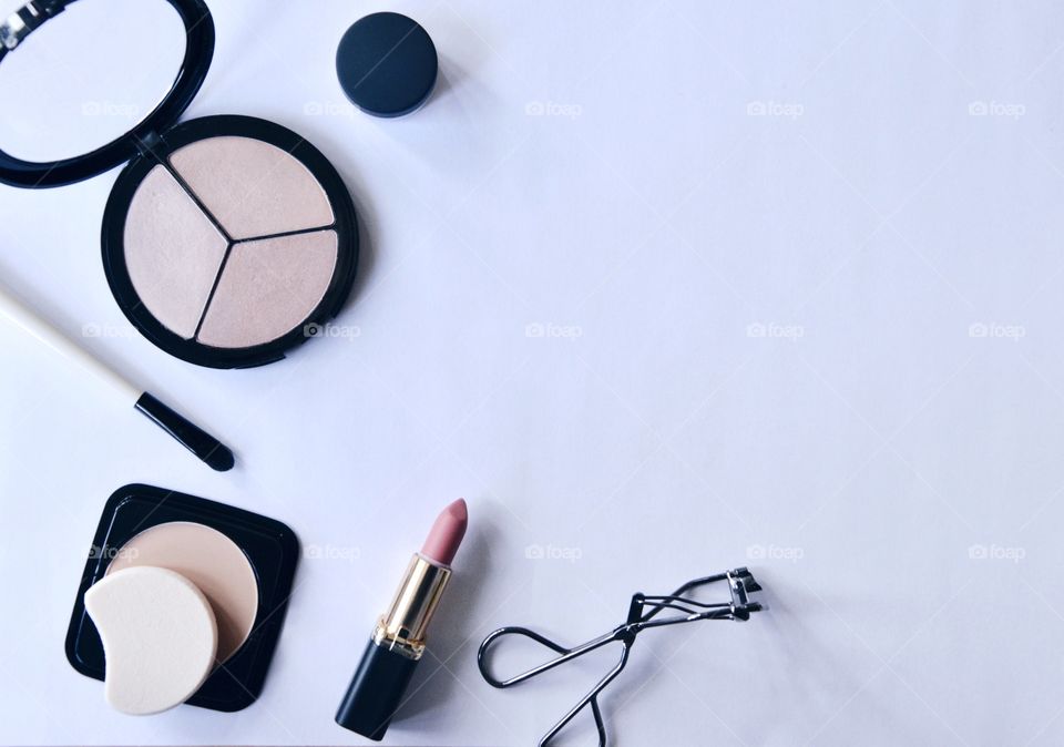 Flat lay of makeup items